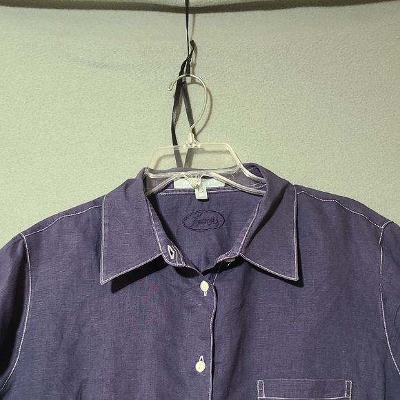 FOXCROFT Women's Navy Blue 100% Linen Casual Button Up Blouse - Size 16W - Picture 2 of 13